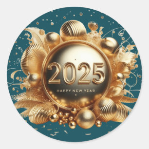 Goldene Typografie froh neues Jahr 2025 Runder Aufkleber