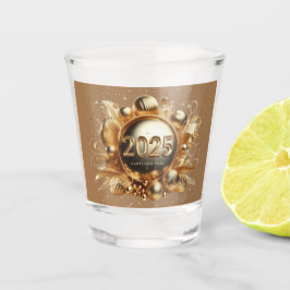 Goldene Typografie froh neues Jahr 2025 Schnapsglas