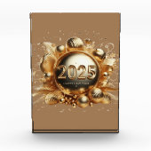 Goldene Typografie glücklich im neuen Jahr 2025 Fotoblock (Vorderseite)