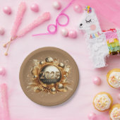 Goldene Typografie glücklich im neuen Jahr 2025 Pappteller (Party)