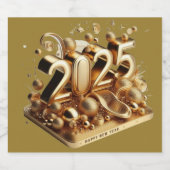 goldene Typografie glücklich im neuen Jahr 2025 Schaumweinetikett (Einzelnes Label)