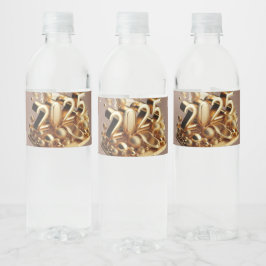 Goldene Typografie glücklich im neuen Jahr 2025 Wasserflaschenetikett