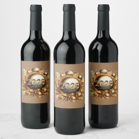 Goldene Typografie glücklich im neuen Jahr 2025 Weinetikett (Flaschen)