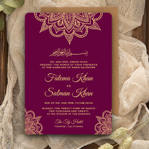 Goldene Tyrian Lila Henna Mehndi Islamische Hochze Einladung