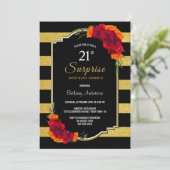 Goldene Überraschung 21. Geburtstagsfest Einladung (Stehend Vorderseite)