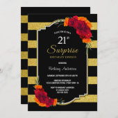 Goldene Überraschung 21. Geburtstagsfest Einladung (Vorne/Hinten)