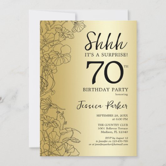 Goldene Überraschung 70. Geburtstag Einladung (Vorderseite)