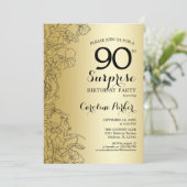 Goldene Überraschung 90. Geburtstagsparty Einladung (Stehend Vorderseite)