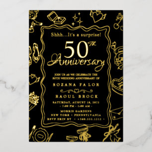 goldene Überraschung zur 50. Hochzeitstag-Feier  Folieneinladung