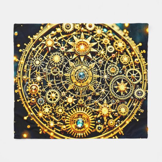 Goldene Uhrwerks-Himmels-Kunst Fleecedecke (Vorderseite (Horizontal))