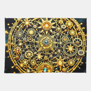 Goldene Uhrwerks-Himmels-Kunst Geschirrtuch