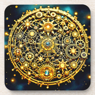 Goldene Uhrwerks-Himmels-Kunst Getränkeuntersetzer