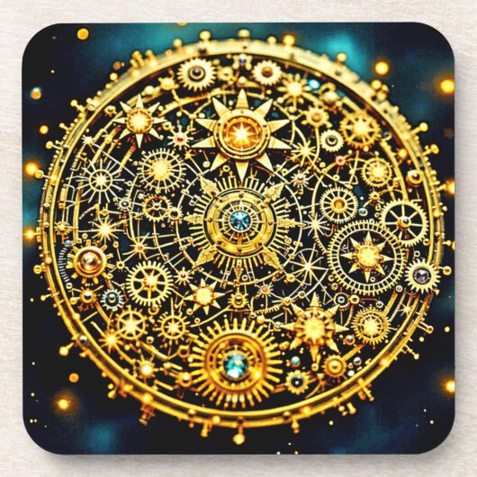 Goldene Uhrwerks-Himmels-Kunst Getränkeuntersetzer (Vorderseite)