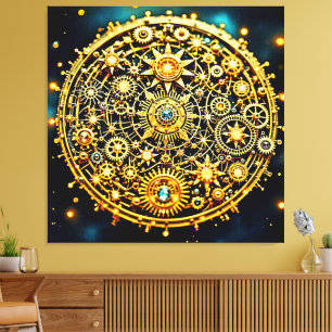 Goldene Uhrwerks-Himmels-Kunst Leinwanddruck