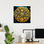 Goldene Uhrwerks-Himmels-Kunst Poster (Heimbüro)
