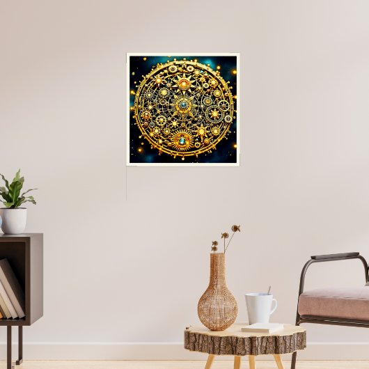 Goldene Uhrwerks-Himmels-Kunst Poster (Wohnzimmer 3)