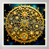 Goldene Uhrwerks-Himmels-Kunst Poster (Vorne)