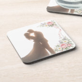 Goldene Umarmung bei Sonnenuntergang - Romantisch Getränkeuntersetzer (Linke Seite)