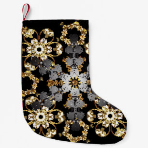 Goldene Umrandung: Östliche Blumendekoration Kleiner Weihnachtsstrumpf