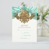 Goldene und Aquamarine Muschel Glam Beach Elegante RSVP Karte (Stehend Vorderseite)