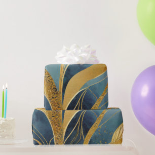 Goldene und blaue Blätter in Abstraktion Geschenkpapier