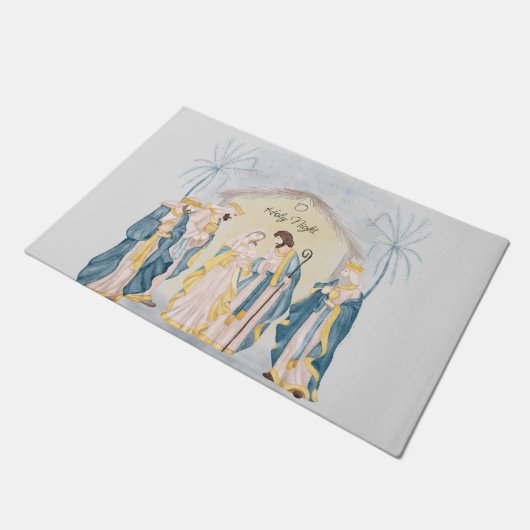 Goldene und blaue Krippe Fußmatte (Schrägansicht)