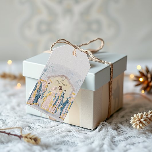 Goldene und blaue Krippe Geschenkanhänger