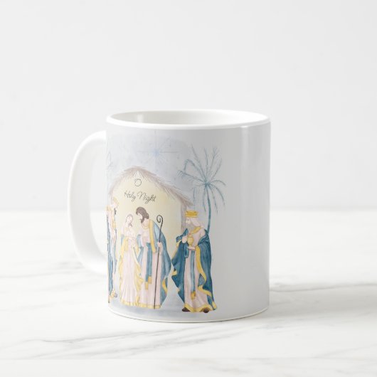 Goldene und blaue Krippe Kaffeetasse (Vorderseite Links)