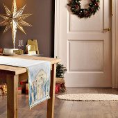 Goldene und blaue Krippe Kurzer Tischläufer