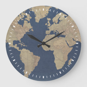 Goldene und blaue Weltkarte Große Wanduhr