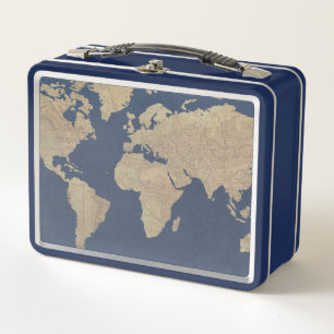 Goldene und blaue Weltkarte Metall Lunch Box