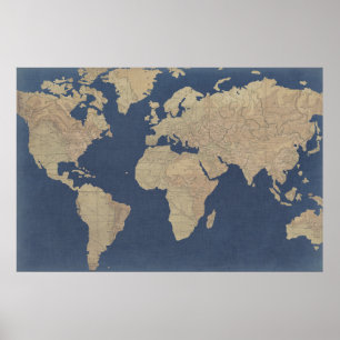 Goldene und blaue Weltkarte Poster