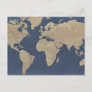 Goldene und blaue Weltkarte Postkarte