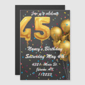 Goldene und farbenfrohe Glitzer-Ballons 45. Geburt Magneteinladung (Vorne/Hinten)