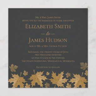 Goldene und graue Herbst-Blüten-Hochzeitseinladung Einladung