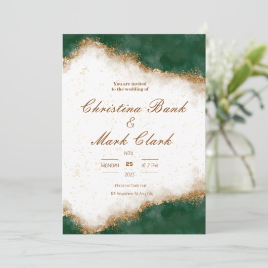 Goldene und grüne Hochzeit Einladung (Stehend Vorderseite)