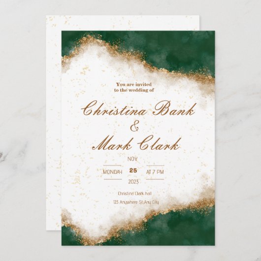 Goldene und grüne Hochzeit Einladung (Vorne/Hinten)