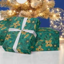 Goldene und grüne Weihnachts-Poinsettien-Blumen