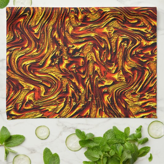 Goldene und lebhafte rote Textur Geschirrtuch (Gefaltet)