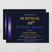 Goldene und Lila Überraschung 40. Geburtstag Abend Einladung (Vorne/Hinten)