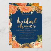 Goldene und orange Blumendusche Einladung (Vorne/Hinten)