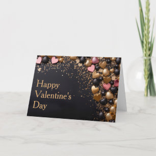 Goldene und rosa Herzen auf schwarzem Grund Valent Karte