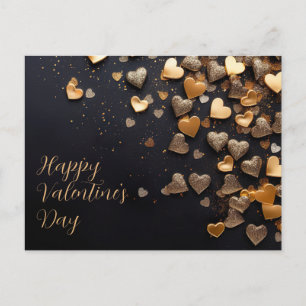 Goldene und rosa Herzen auf schwarzem Grund Valent Postkarte