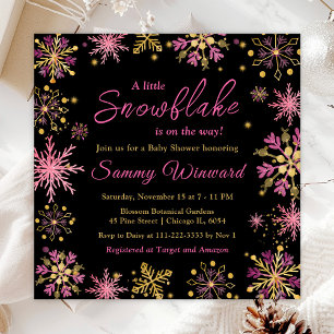 Goldene und rosa Schneeflocken Winter-Baby-Party Einladung