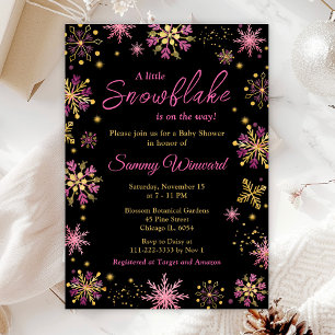 Goldene und rosa Schneeflocken Winter-Baby-Party Einladung