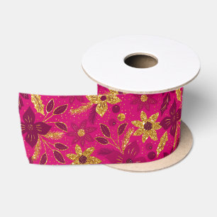Goldene und rosa Weihnachtspoinsettienblüten Satinband