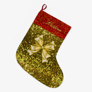Goldene und rote Glitzern mit Bogen Großer Weihnachtsstrumpf