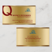 Goldene und rote Schichten Monogramm Initiale Grün Visitenkarte (Vorne/Hinten)
