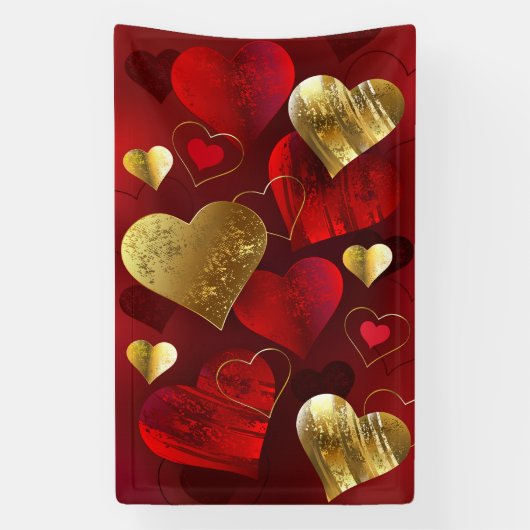 Goldene und rote Valentine Banner (Vertikal)