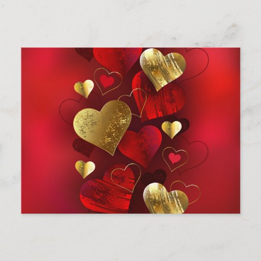 Goldene und rote Valentine Feiertagspostkarte (Vorderseite)